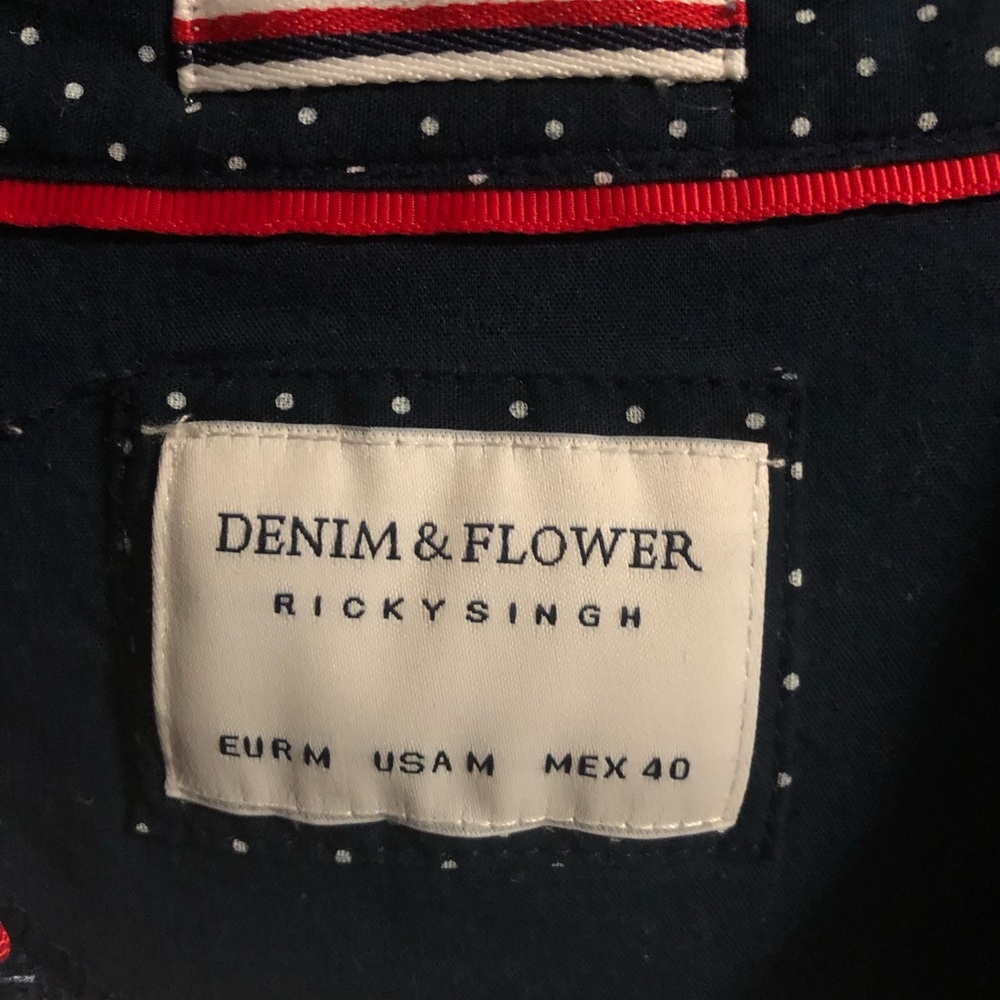 Men’s denim and flower button up short sleeve shirt - Picture 2 of 3